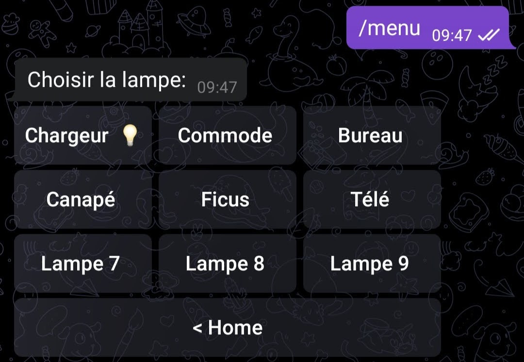Telegram lamp menu