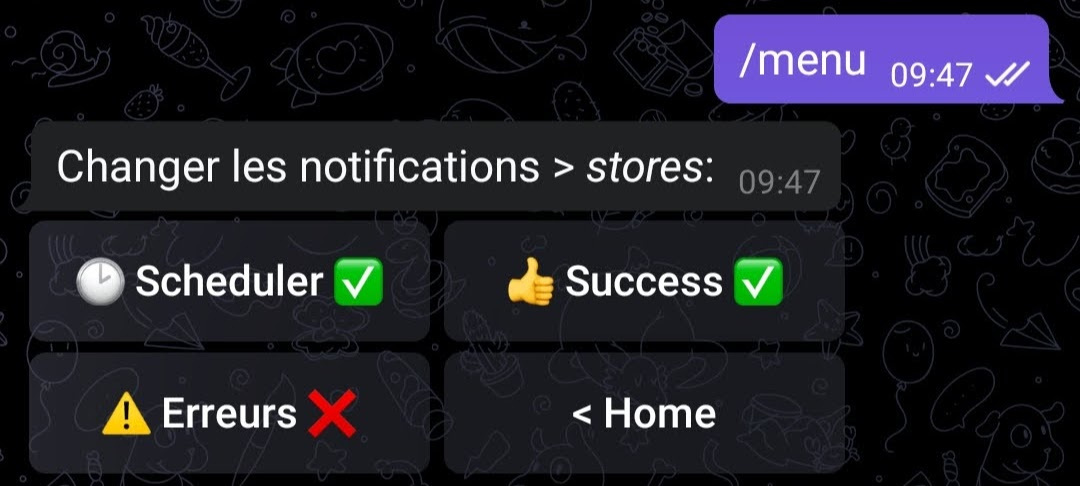 Telegram notification selection menu